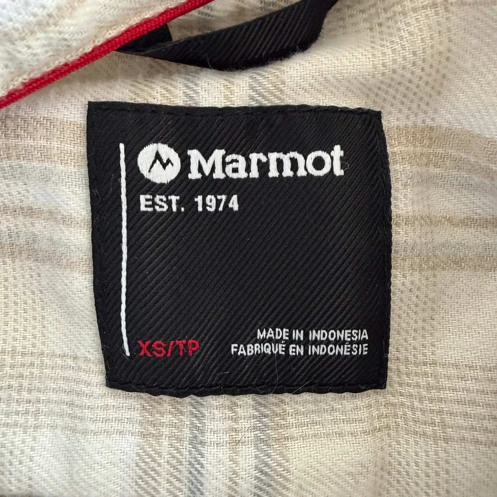 Marmot Womens XS Cream Gray Plaid Flannel Button Down Shirt Pockets Excellent - Picture 3 of 11